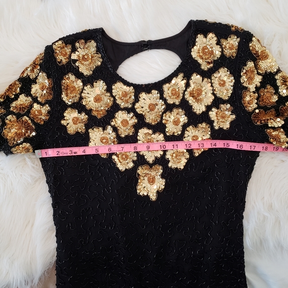 Vintage 1980s Floral Beaded and Sequin Dress - Picture 9 of 14